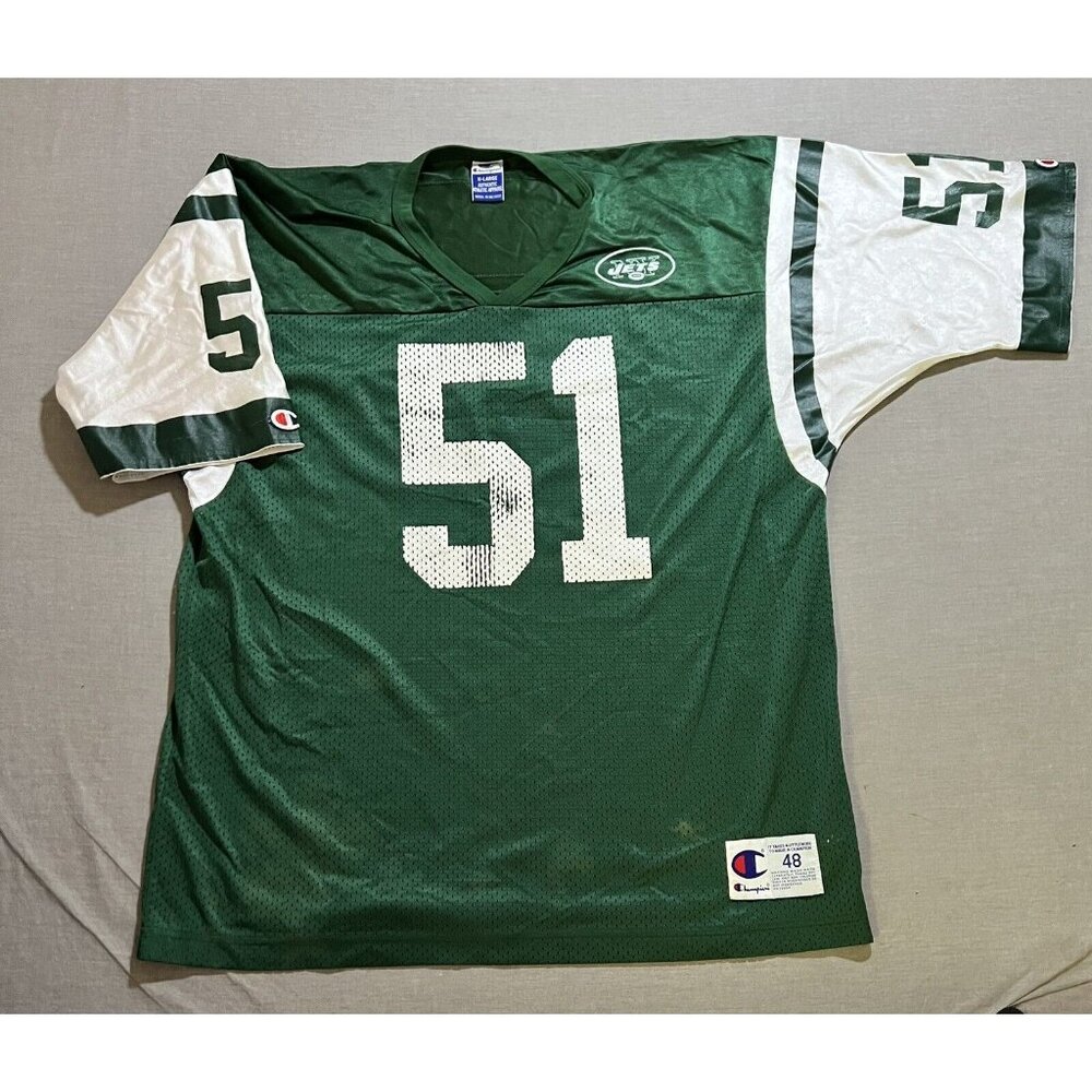 Vintage Champion Brian Cox New York Jets Football Jersey 48 Green Short Sleeve.